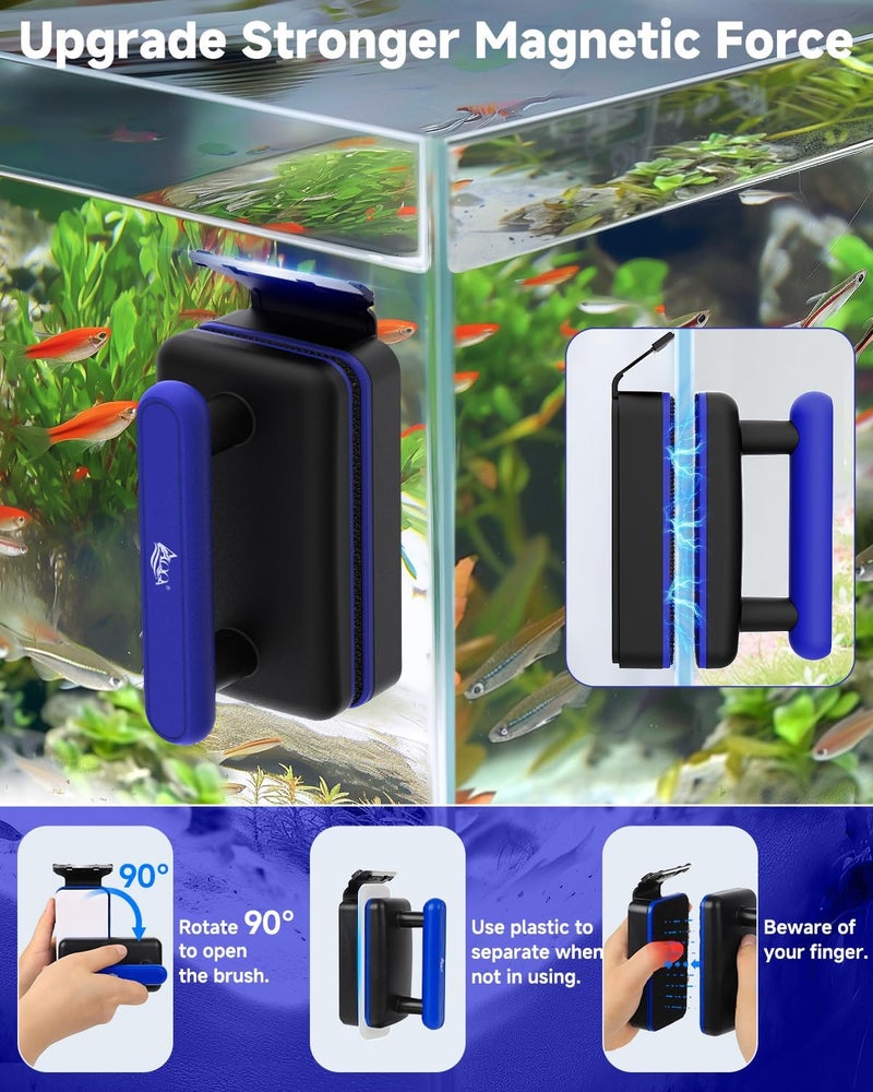 AQQA Magnetic Aquarium Fish Tank Glass Cleaner, Dual-Blades Algae Scraper Glass Cleaner Scrubber, Double Side Floating Aquarium Magnetic Brush for 0.2-0.4 Inch Thick Glass Aquariums Tank (M) Various size alternatives - Image 2