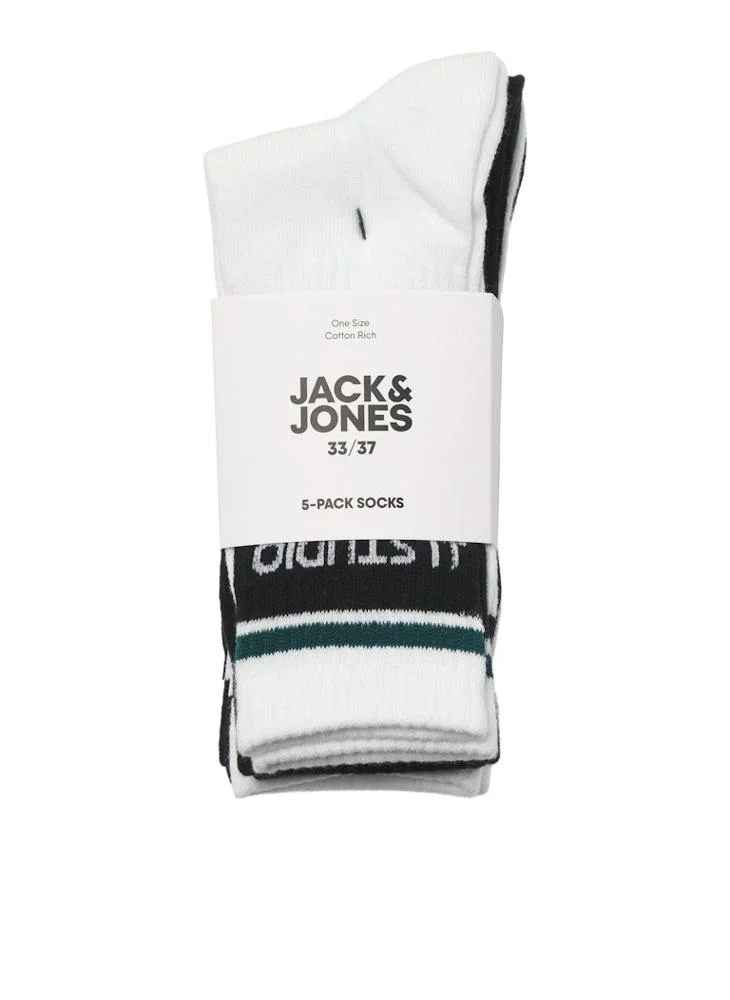 Jack & Jones Junior Kids 5 Pack Logo Tennis Socks