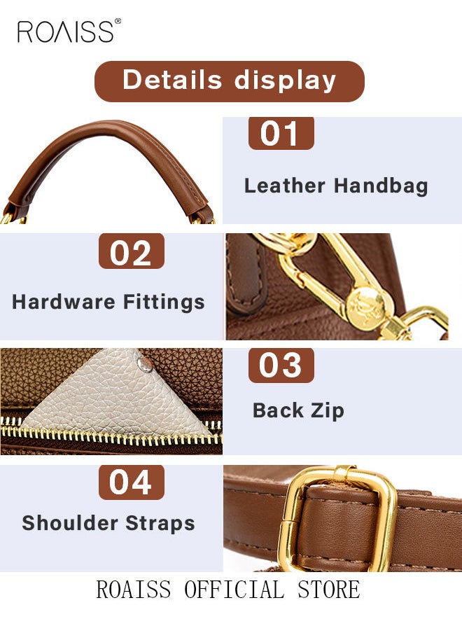 roaiss - Women's New Fashion Bags Soft Leather Simple Classic Crossbody Bag Double Layer Compartment Zippers Closure Handbag Boston Bag - Image 1