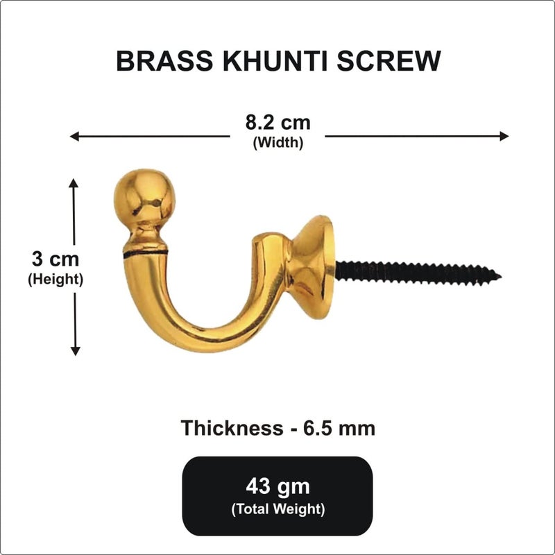 Coral Metal Crafts Brass Hooks Screw for Wall Hanging Bell Diyas Door Hanging Swings Single Khunti Hook Pack of 12 600grams  - Image 3