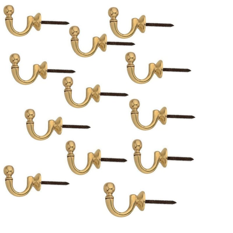 Coral Metal Crafts Brass Hooks Screw for Wall Hanging Bell Diyas Door Hanging Swings Single Khunti Hook Pack of 12 600grams  - Image 1