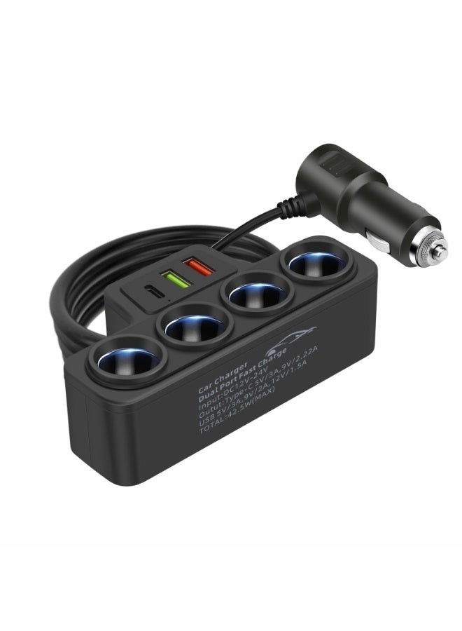 KENSUO Leehitech 7 in 1 Cigarette Lighter USB Charger, 120W Car Charger Spliter Adapter with 4 Sockets & 3 USB Ports (QC 3.0+USB 3.1+PD 3.1) Quick Charging for 12V/24V Car Devices, Phones, Laptop, iPad - Image 1