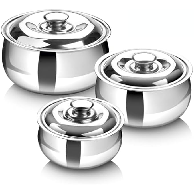 rayihni Signora Ware Large Insulated Casserole Dish With Lid Set Of 3 Stainless Steel Hot Pot Food WarmerCooler Thermal SoupSalad Serving Bowl Stainless Steel Hot Food ContainerBest Gift Set For Moms - Image 1