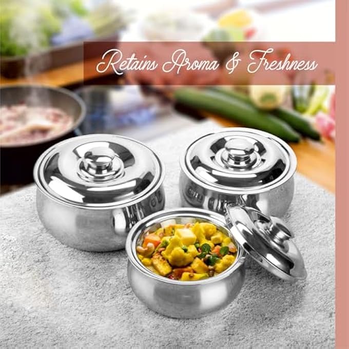 rayihni Signora Ware Large Insulated Casserole Dish With Lid Set Of 3 Stainless Steel Hot Pot Food WarmerCooler Thermal SoupSalad Serving Bowl Stainless Steel Hot Food ContainerBest Gift Set For Moms - Image 3