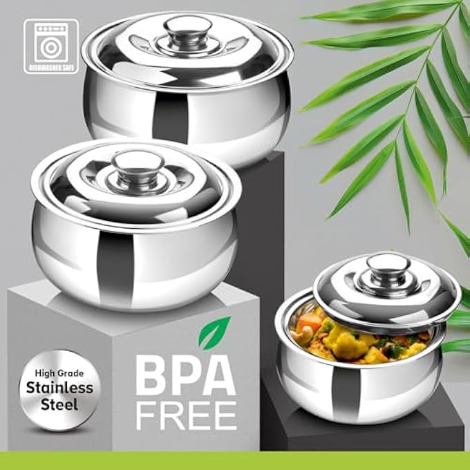 rayihni Signora Ware Large Insulated Casserole Dish With Lid Set Of 3 Stainless Steel Hot Pot Food WarmerCooler Thermal SoupSalad Serving Bowl Stainless Steel Hot Food ContainerBest Gift Set For Moms - Image 5