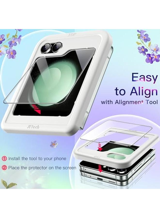 جي تيك جراب 3 في 1 لهاتف Samsung Galaxy Z Flip 5 مع قطعتين من واقي الشاشة الأمامي المصنوع من الزجاج المقوى وغطاء حماية شفاف من مادة البولي كربونات الصلبة - Image 4