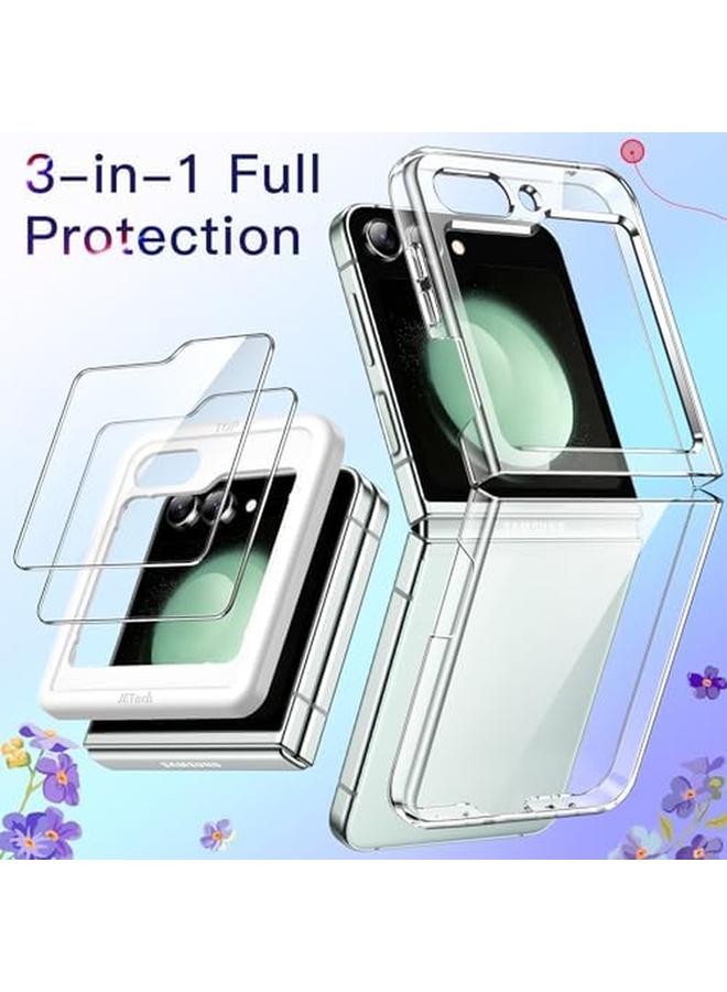 جي تيك جراب 3 في 1 لهاتف Samsung Galaxy Z Flip 5 مع قطعتين من واقي الشاشة الأمامي المصنوع من الزجاج المقوى وغطاء حماية شفاف من مادة البولي كربونات الصلبة - Image 2