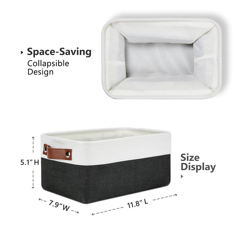 DULLEMELO Small Storage Baskets 6 Pack  Fabric Collapsible Gift Storage Baskets for Shelves  Closets  Nursery  Home  Office Organizing Small Canvas Linen Rectangular Storage Bins (White&Black) - Image 2
