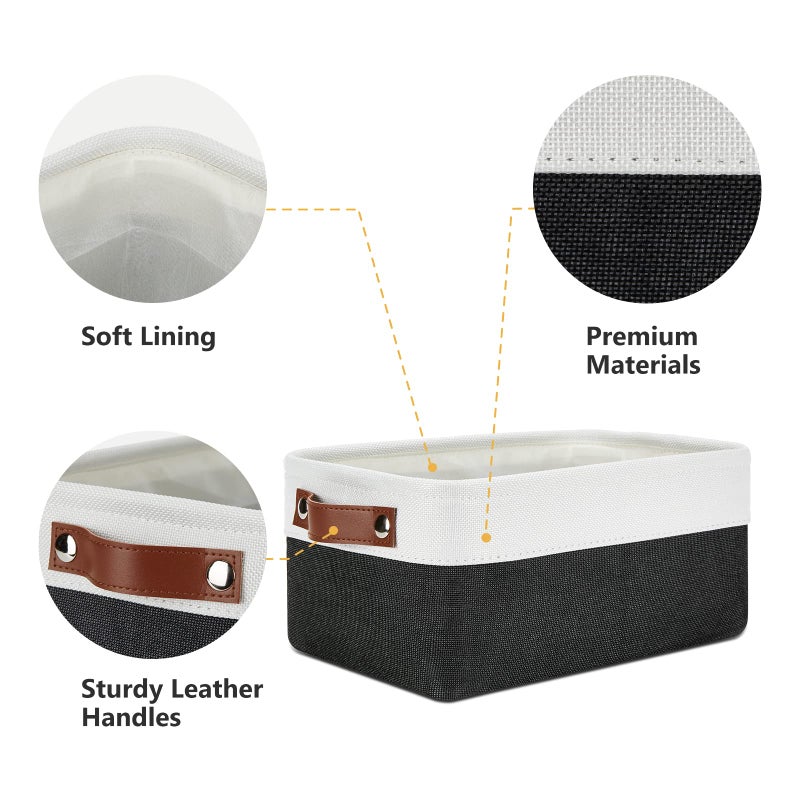 DULLEMELO Small Storage Baskets 6 Pack  Fabric Collapsible Gift Storage Baskets for Shelves  Closets  Nursery  Home  Office Organizing Small Canvas Linen Rectangular Storage Bins (White&Black) - Image 3