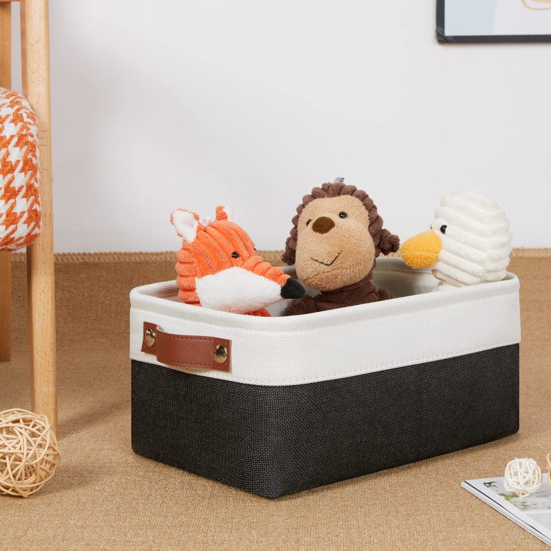 DULLEMELO Small Storage Baskets 6 Pack  Fabric Collapsible Gift Storage Baskets for Shelves  Closets  Nursery  Home  Office Organizing Small Canvas Linen Rectangular Storage Bins (White&Black) - Image 5