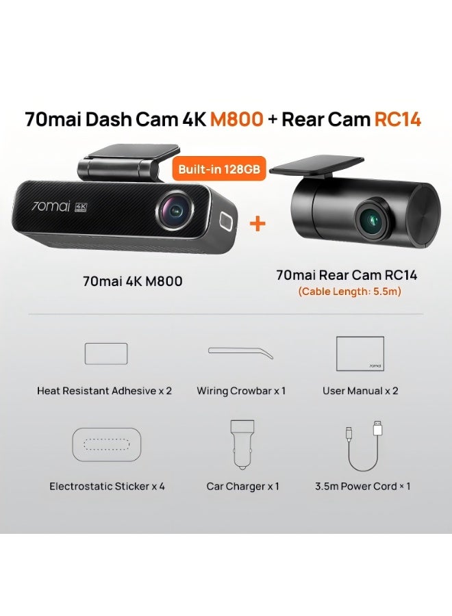 70 ماي كاميرا داش 4K M800 HDR مجموعة 128GB، أمامية وخلفية للسيارات، رؤية ليلية فائقة STARVIS 2 IMX678، فتحة F1.7، مزدوجة HDR، متوافقة مع 4G LTE، واي فاي 5GHz، ذاكرة مدمجة 128GB eMMC، GPS، تحكم صوتي، مراقبة وقوف السيارات - Image 4