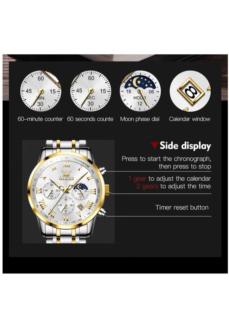 أوليفز ساعات رجالية كوارتز ستانلس ستيل مقاومة للماء 5529 - Image 4