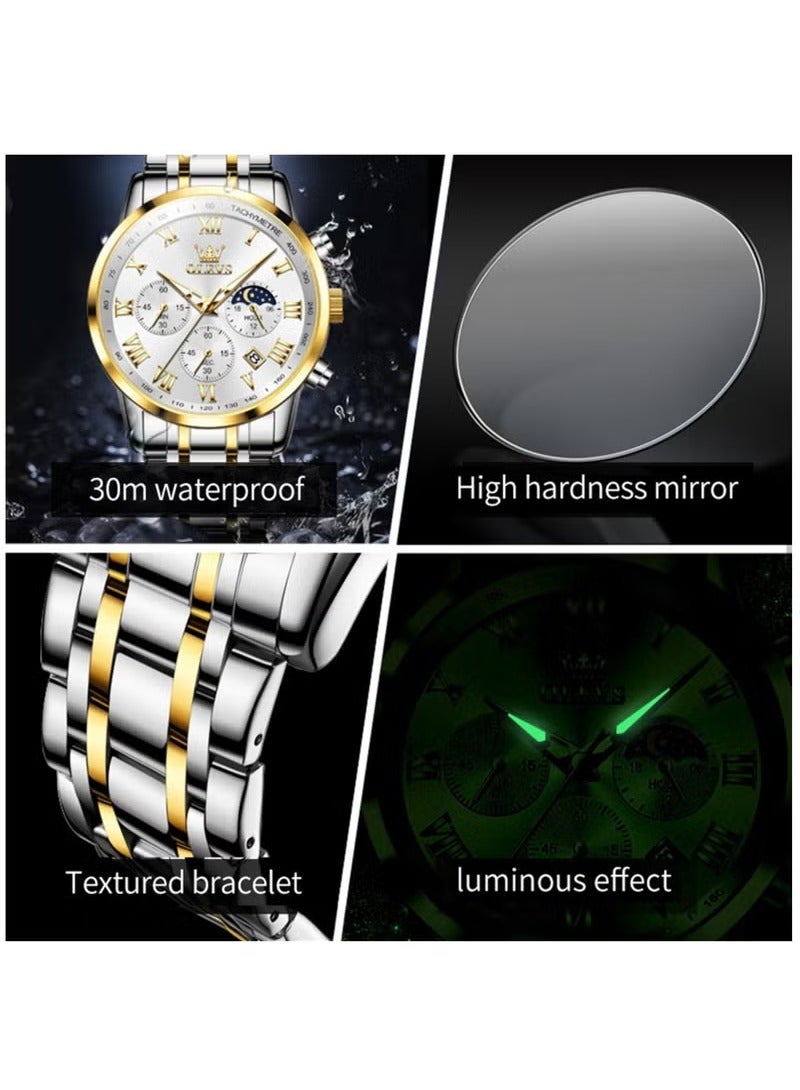 أوليفز ساعات رجالية كوارتز ستانلس ستيل مقاومة للماء 5529 - Image 3