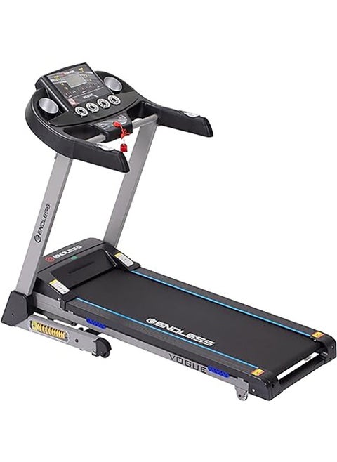 Endless Vogue Treadmill for Home Use with 4HP Peak Power DC Motor| Black | 120 Kg Max Weight and 14 Km/hr Max Speed Support | 420 mm Running Area | with Speakers | Auto Foldable with Auto Incline