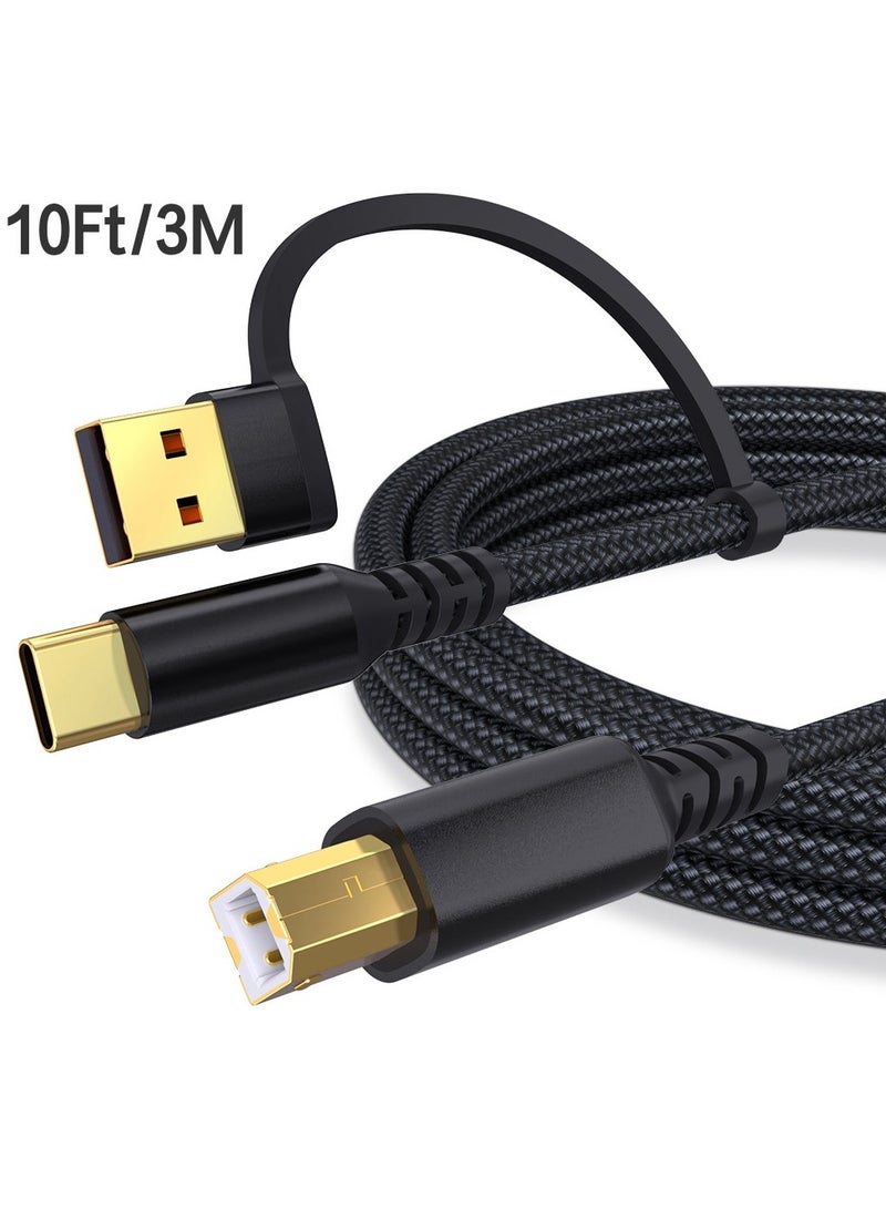كابل طابعة USB A/C إلى USB B بطول 10 أقدام/3 أمتار - سرعة عالية لـ HP وCanon وBrother وSamsung وDell وEpson وLexmark وXerox والمزيد - Image 1