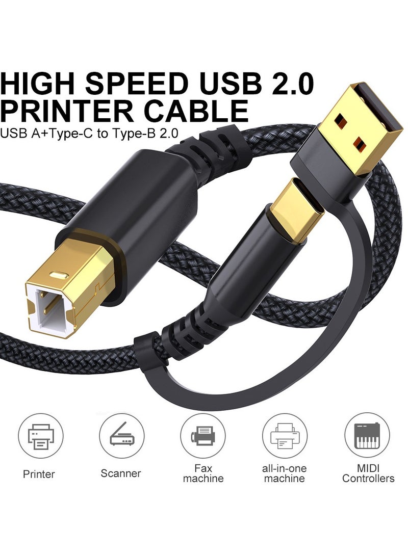 كابل طابعة USB A/C إلى USB B بطول 10 أقدام/3 أمتار - سرعة عالية لـ HP وCanon وBrother وSamsung وDell وEpson وLexmark وXerox والمزيد - Image 2
