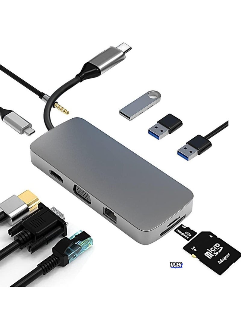 JAJEEK 10-in-1 USB C HUB to HDMI 4K Adapter with VGA, 100W PD Charging, USB 3.0/2.0, Gigabit Ethernet, SD/TF Card Reader, 3.5mm Audio – Type-C Docking Station for MacBook Pro, Air, Dell, HP & More  - Image 1