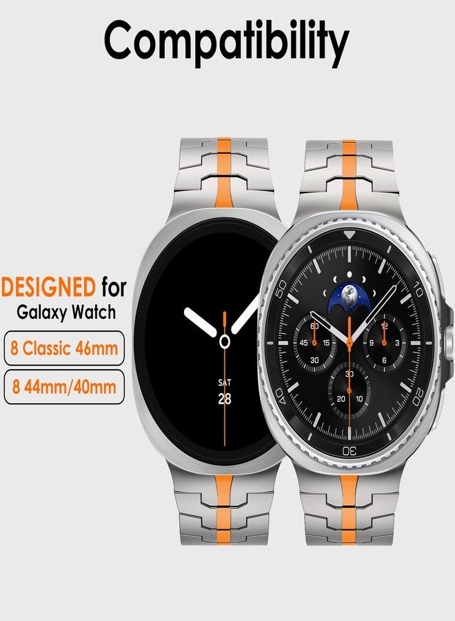 WINGLE Metal Bands for Samsung Galaxy Watch 8 Classic Band Galaxy Watch 8 Band 46mm 44mm 40mm Men Rugged Durable Armor Stainless Steel Strap Classy Elegant Casual Business Bracelet Titanium/Orange - Image 2