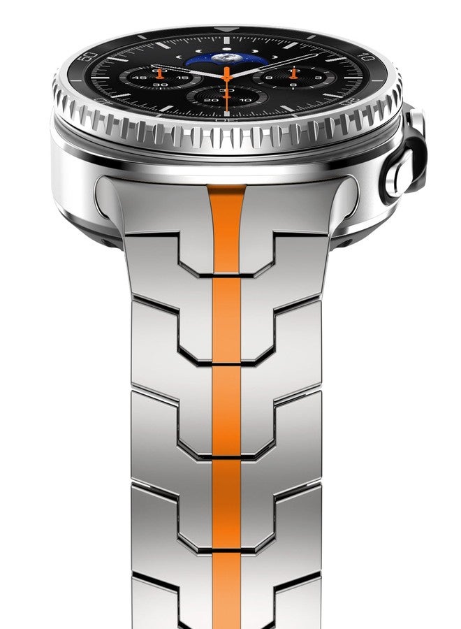 WINGLE Metal Bands for Samsung Galaxy Watch 8 Classic Band Galaxy Watch 8 Band 46mm 44mm 40mm Men Rugged Durable Armor Stainless Steel Strap Classy Elegant Casual Business Bracelet Titanium/Orange - Image 3