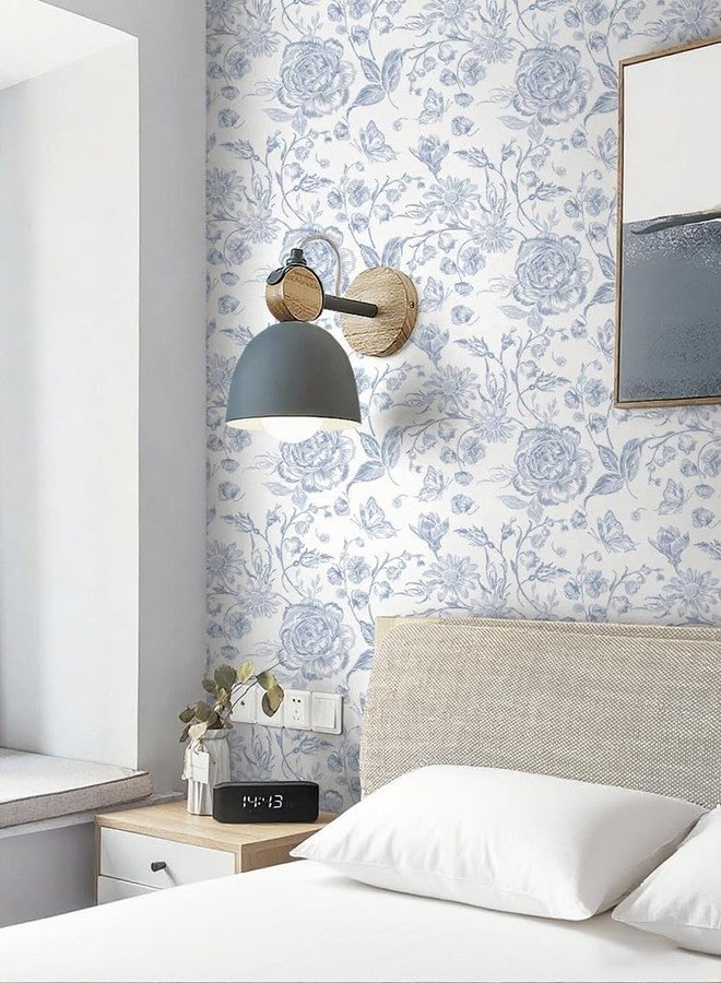 Micpolo Peel and Stick Wallpaper Floral Wall Paper Boho Embroidered Contact Paper Bedroom Bathroom Wallpaper Navy Blue and White Removable Self-Adhesive Kitchen Wall Decor Vinyl Roll 17.3" x 78" - Image 4