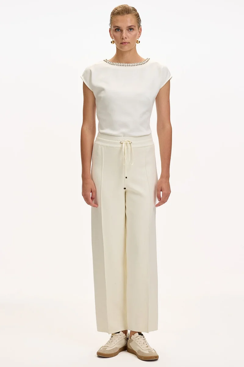 اكسيكيوز بنطال محبوك عادي برباط بلون أبيض كريمي