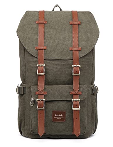 KAUKKO حقيبة ظهر سفر للابتوب KAUKKO حقيبة خارجية عصرية تناسب 15.6" (أخضر قماش) - Image 1