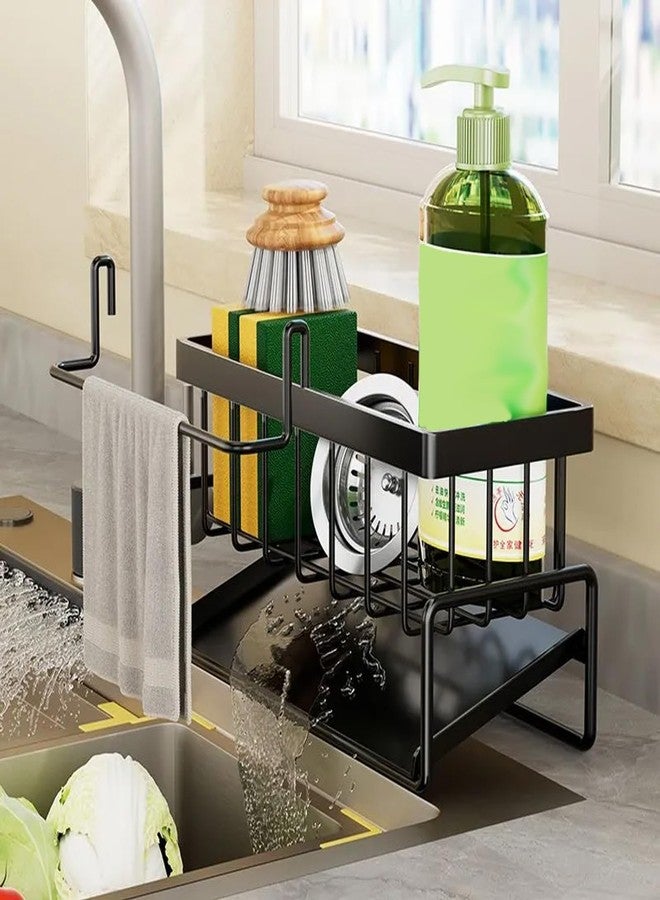 CLEGERZ Kitchen Organizer Solutions Sink Caddy, Metal Auto-Draining Organizer with Sponge Holder, Dish Brush Storage, Soap Dispenser Rack, Towel Bar, Super Organise for Kitchen and Bathroom - Image 3