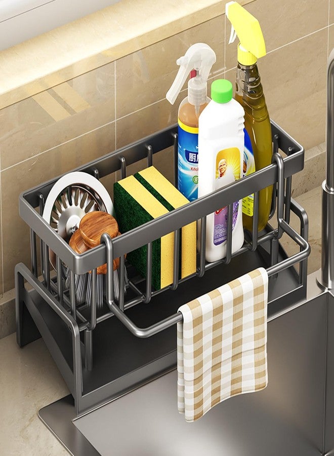 CLEGERZ Kitchen Organizer Solutions Sink Caddy, Metal Auto-Draining Organizer with Sponge Holder, Dish Brush Storage, Soap Dispenser Rack, Towel Bar, Super Organise for Kitchen and Bathroom - Image 5