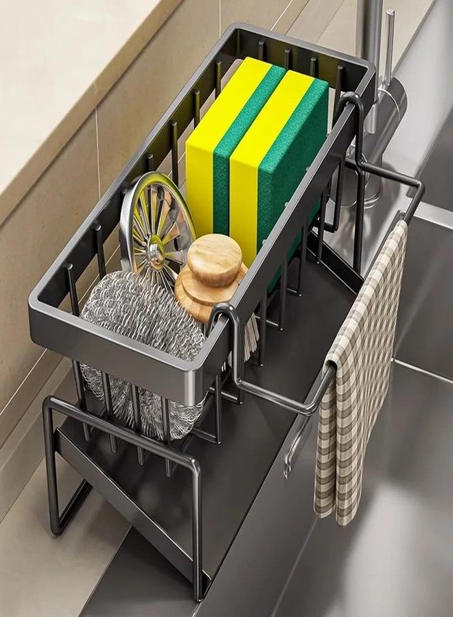 CLEGERZ Kitchen Organizer Solutions Sink Caddy, Metal Auto-Draining Organizer with Sponge Holder, Dish Brush Storage, Soap Dispenser Rack, Towel Bar, Super Organise for Kitchen and Bathroom - Image 4