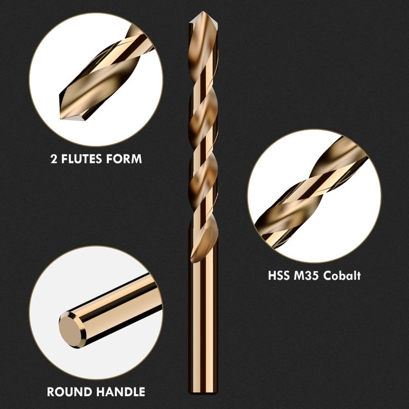 MACXCOIP Cobalt Drill Bit Set, 13Pcs M35 High Speed Steel Jobber Length Drill Bit Kit for Hardened Metal, Stainless Steel, Cast Iron, Wood and Plastic, with Index Storage Case, 1/16"-1/4" - Image 2