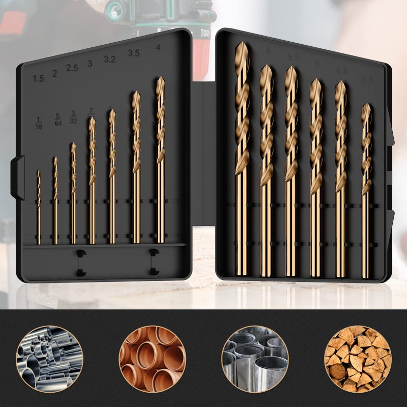 MACXCOIP Cobalt Drill Bit Set, 13Pcs M35 High Speed Steel Jobber Length Drill Bit Kit for Hardened Metal, Stainless Steel, Cast Iron, Wood and Plastic, with Index Storage Case, 1/16"-1/4" - Image 4