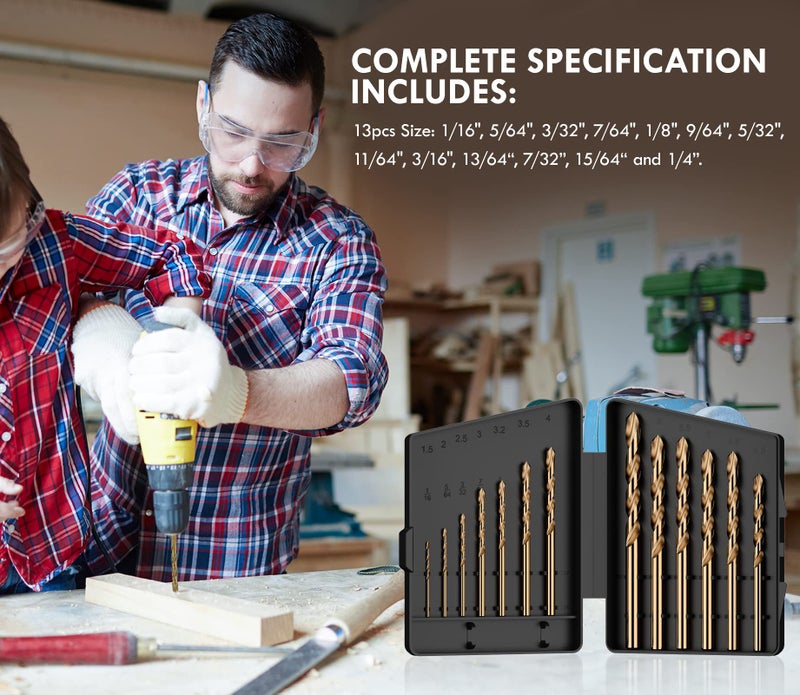 MACXCOIP Cobalt Drill Bit Set, 13Pcs M35 High Speed Steel Jobber Length Drill Bit Kit for Hardened Metal, Stainless Steel, Cast Iron, Wood and Plastic, with Index Storage Case, 1/16"-1/4" - Image 5