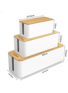 Y&D Cable Management Box With Bamboo Lid Set Of 3 Cable Management Set Large & Medium & Small Wooden Grain Cable Organizer Box Side Grooving High Utility  - Image 2