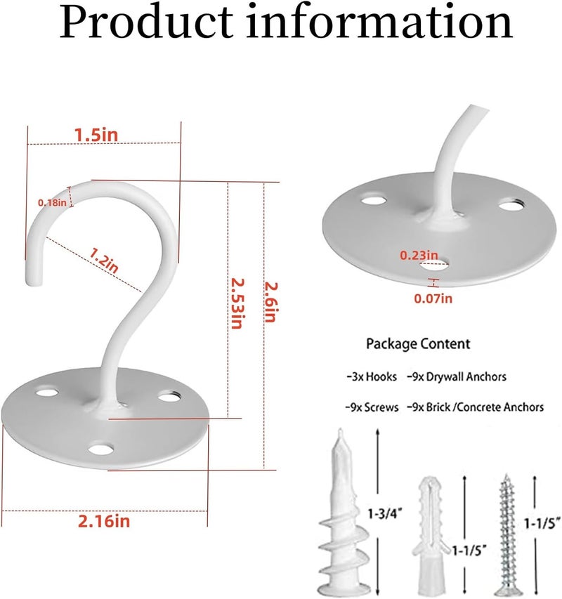 LangPu Ceiling Hooks for Hanging Plants- Metal Heavy Duty Wall Mounted Hangers for Hanging Bird Feeders, Planters, Wind Chimes, Include Professional Drywall Anchors (5 Pack) (Bright White) - Image 2