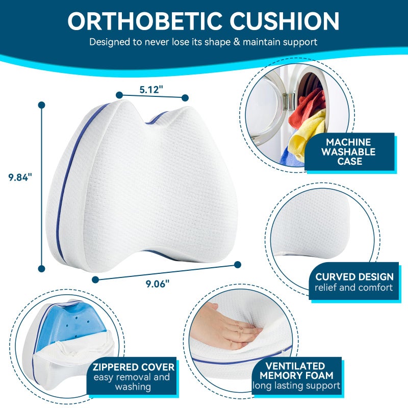 QISHFEN Knee & Leg Pillows Foam Support Pillow for Sleeping for Back Pain,Leg Pillow for Sleeping On Side, Memory Foam Cushion Knee Support Pillows,Pregnancy Pillow Removable (1 Pack) - Image 2