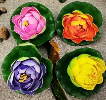 Sesonby Set of 2 Small Artificial Fake Floating Flowers Lotus Water Lily Plants Garden Tank Pond Decor Diwali Decoration Festival Decoration Assorted Colours - Image 3