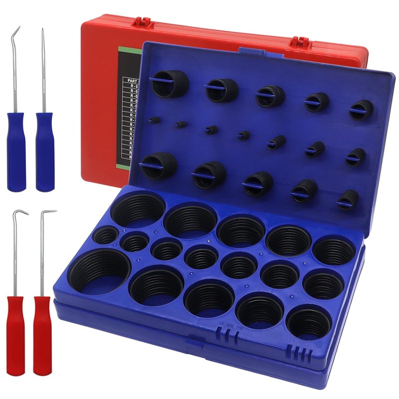 BUSY-CORNER 826 Pieces O Ring Kit, SAE & Metric Sizes, Nitrile-70A, Rubber Seals O Rings & 4 Pieces Orings Remover Tools in a Storage Case, for Faucet, Plumbing, Automotive (Red & Blue Case) - Image 1
