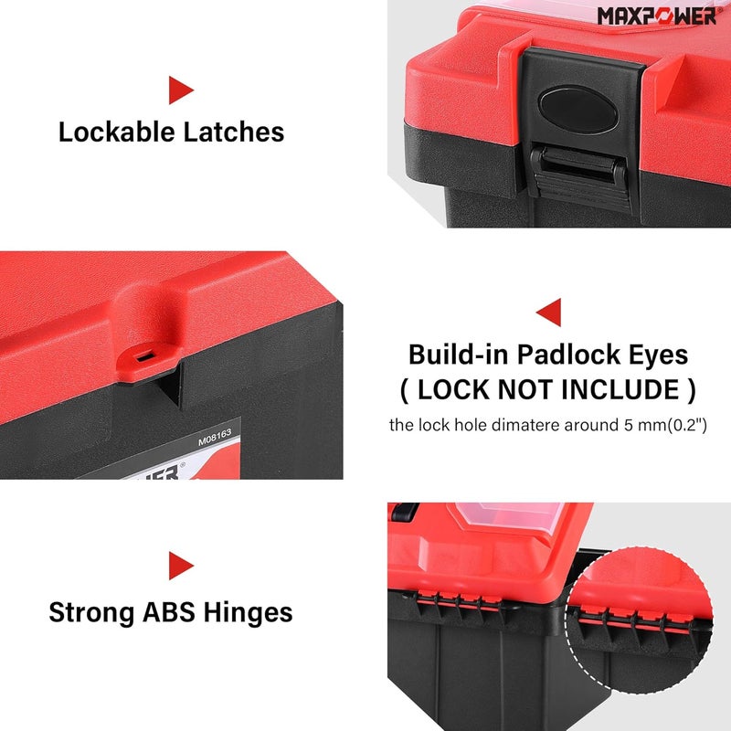 Max Power 17 inch Tool Box, Small Plastic Toolbox with Handle, Removable Tray and Lockable Latches - Image 3