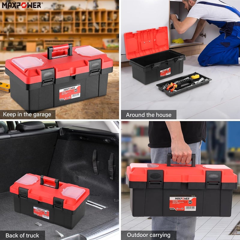 Max Power 17 inch Tool Box, Small Plastic Toolbox with Handle, Removable Tray and Lockable Latches - Image 5