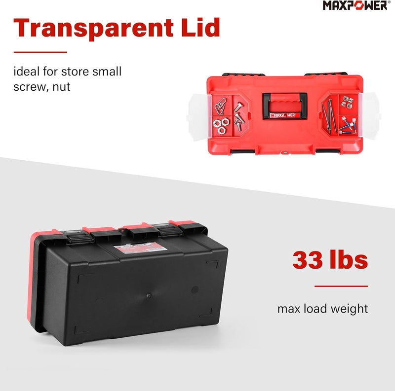 Max Power 17 inch Tool Box, Small Plastic Toolbox with Handle, Removable Tray and Lockable Latches - Image 4