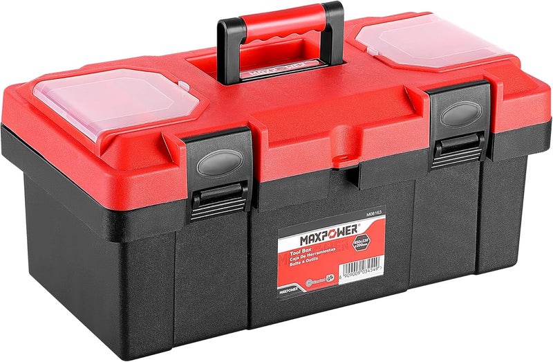 Max Power 17 inch Tool Box, Small Plastic Toolbox with Handle, Removable Tray and Lockable Latches - Image 1