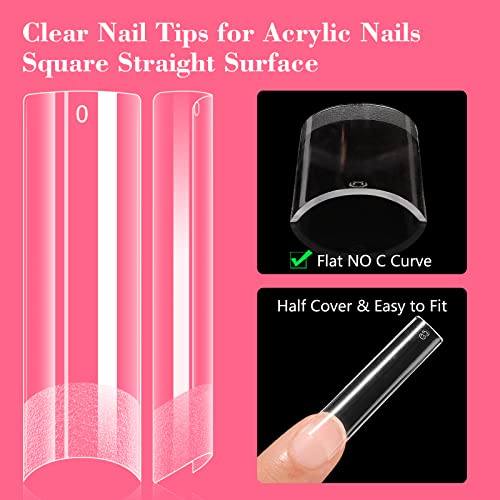Lionvison Square Nail Tips NO C Curve, XL Clear Nail Tip for Acrylic Nails Professional, Long Nail Tips Straight Flat Pre Shaped Half Cover False Nails French Tips for Nail Salon Home DIY, 12 Sizes - Image 3