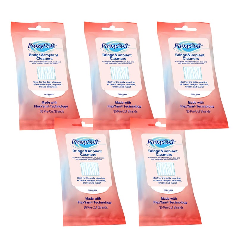 Proxysoft Dental Floss for Bridges and Implants 5 Packs - Floss Threaders for Bridges, Dental Implants, Braces with Extra-Thick Proxy Brush for Optimal Oral Hygiene -Teeth Bridge and Implant Cleaners - Image 1