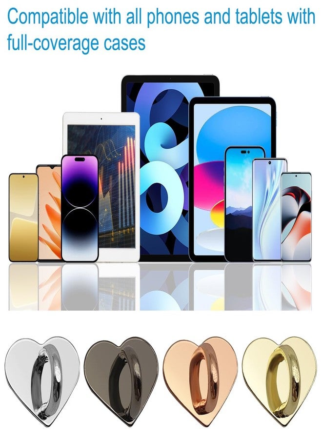 IOUALEY 4 Pcs Phone Charm Hooks, Adhesive Metal Cell Phone Finger Grip Loops Stand, Heart Grip Rings Charm Holder, for DIY Cellphone Case Tablets Hanging Supplies(Black, Silver, Gold, Rose Gold) - Image 4