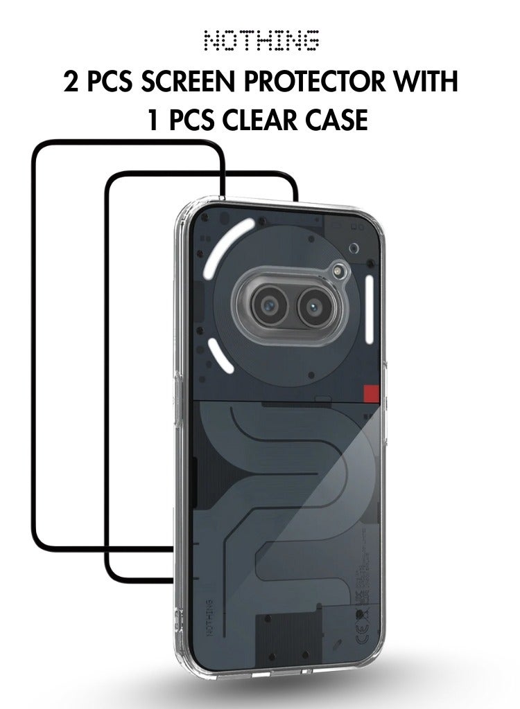 عبوة 3 في 1 لهاتف NOTHING 2A، تتضمن 2 واقي شاشة مع حافظة مقاومة للصدمات فائقة الشفافية. واقي شاشة للحافة إلى الحافة، حماية 360 درجة، غطاء خلفي وواقي شاشة لهاتف NOTHING 2A. - Image 1