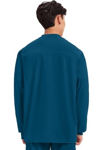 Cherokee Men’s Scrub Jacket Snap Front Medical with 3 Pockets, Knit Cuffs, Soft Fade Resistant 2-Way Stretch - WW360, XL, Caribbean Blue - Image 4