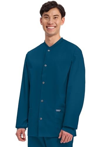 Cherokee Men’s Scrub Jacket Snap Front Medical with 3 Pockets, Knit Cuffs, Soft Fade Resistant 2-Way Stretch - WW360, XL, Caribbean Blue - Image 3