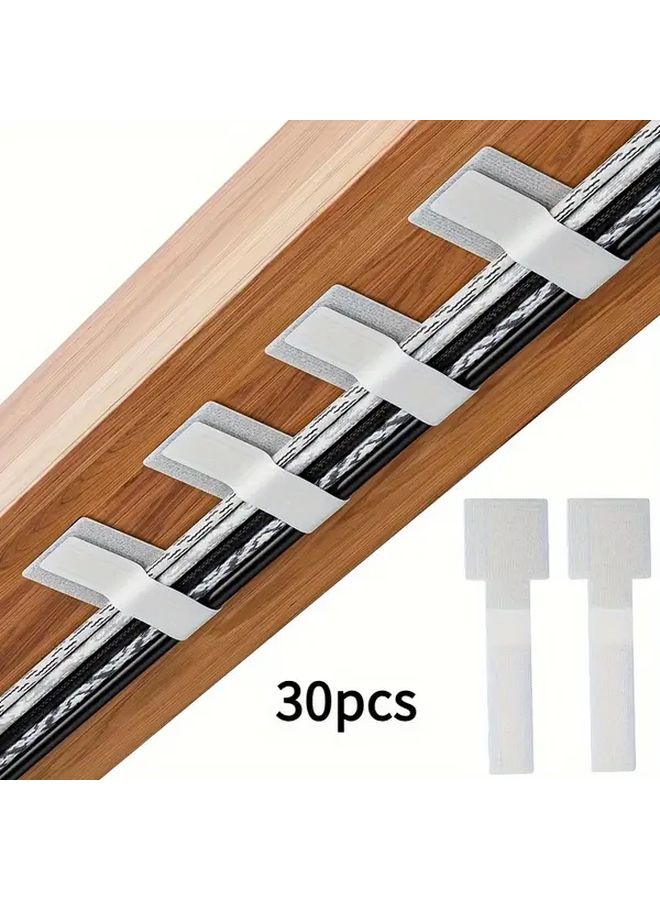 White 30PCS Heavy Duty Self Adhesive Cable Ties Black Gray White Nylon Zip Ties For Desktop Cable Management Wire Organizer Straps - Image 1