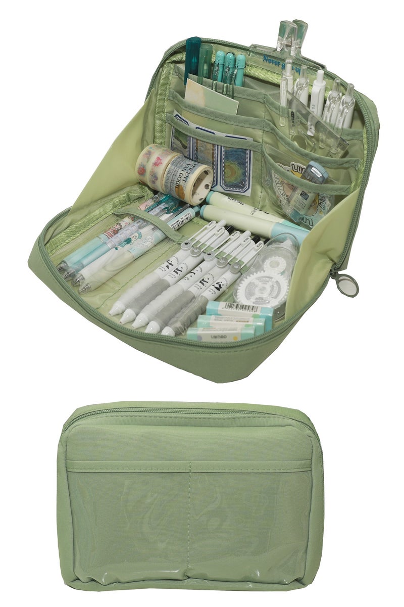 Big Capacity Pencil Pen Case, Pen Case Office College School Large Storage High Capacity Bag Pouch Holder Box Organizer Light, Fashionable pencil case for boys and girls (Green) - Image 1