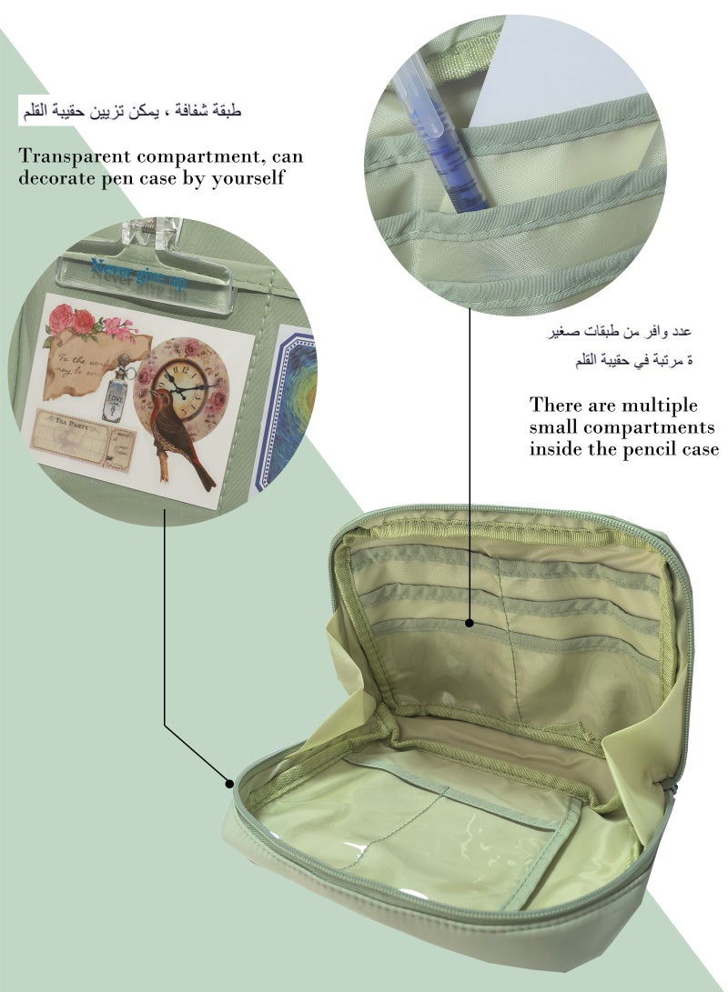 Big Capacity Pencil Pen Case, Pen Case Office College School Large Storage High Capacity Bag Pouch Holder Box Organizer Light, Fashionable pencil case for boys and girls (Green) - Image 5